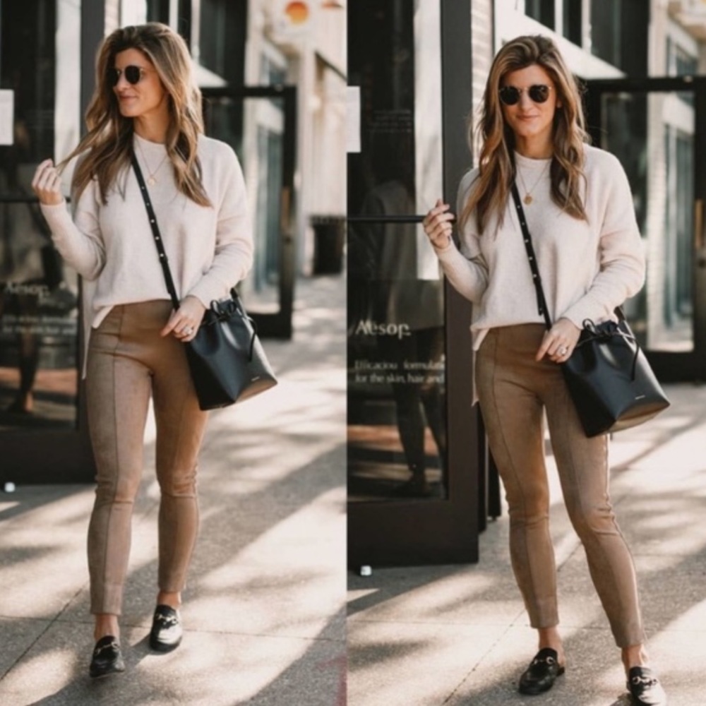 SPANX Faux Suede Leggings Camel 20322Q High Rise Pants Women’s Size PS